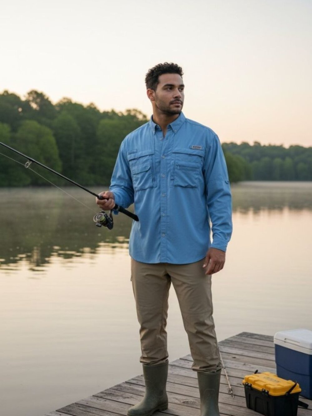 Magellan Sportswear Men's Blue Shirt Long Sleeve Vented Utility size L